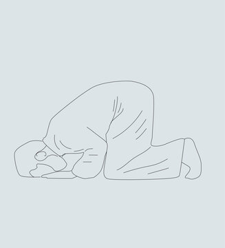 muslim man praying, minimalist line art clip art preview
