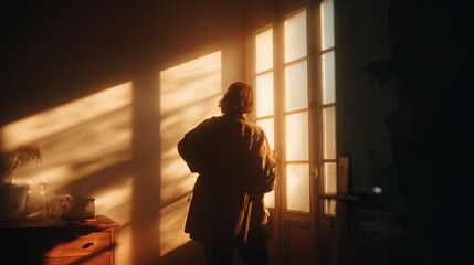 Person Silhouetted Against Window with Soft Light