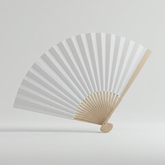 White Japanese Folding Fan Half Open