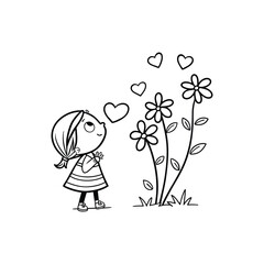 Simple doodle of hearts and flowers hand drawn