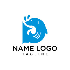 Naklejka premium This logo combines the letter D with the shape of a jumping dolphin, reflecting freedom, intelligence, and harmony. Suitable for marine conservation companies, marine tourism, or mineral water brands.