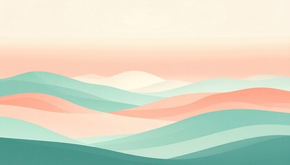 Serene abstract landscape waves tranquil hills digital art soft pastel colors aerial view calming nature concept