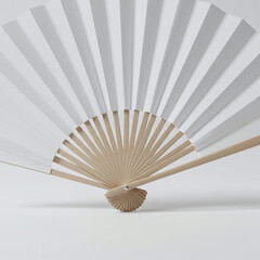 White Japanese Folding Fan Three Quarter View