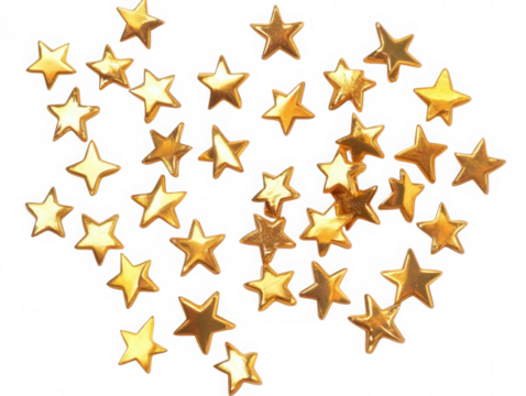 Scattered golden stars decoration on transparent background