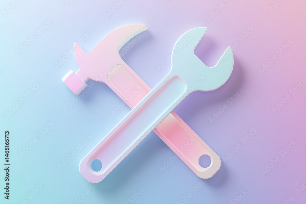 Poster Floating Pastel Gradient With Wrench and Hammer Icons Representing Tools for Various Tasks and DIY Projects in a Stylish Design Generative AI