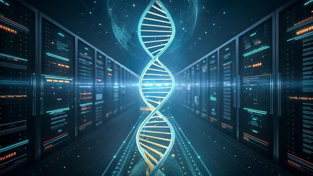 DNA Helix Data Science Genetic Code Server Room Technology Background - Powered by Adobe