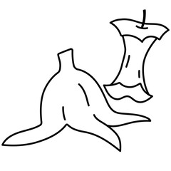 bite apple and banana garbage line icon
