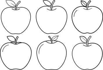 Set of apple outline vector illustration line art