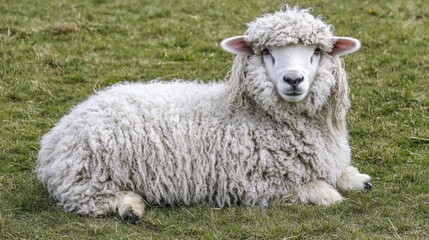 Fototapeta premium A fluffy lamb playing in a meadow, with soft, white wool and an innocent expression.
