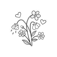 Simple doodle of hearts and flowers hand drawn