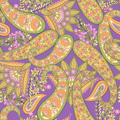 Trendy ethnic-style vector paisley pattern. Seamless Fashionable vector template for any design projects