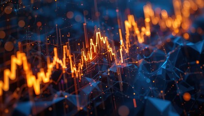 Abstract Financial Data Visualization with Glowing Orange Lines