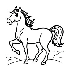 a long maned glossy horse hind line art vector silhouette