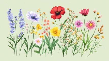 Vibrant floral arrangement of various wildflowers