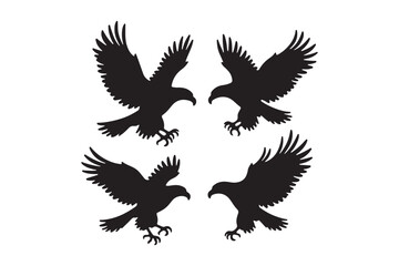 Eagle Attack Silhouettes Vector Flying Predator Birds Clipart Set