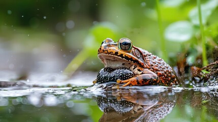 A frog laying eggs in water