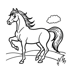 a long maned glossy horse hind line art vector silhouette