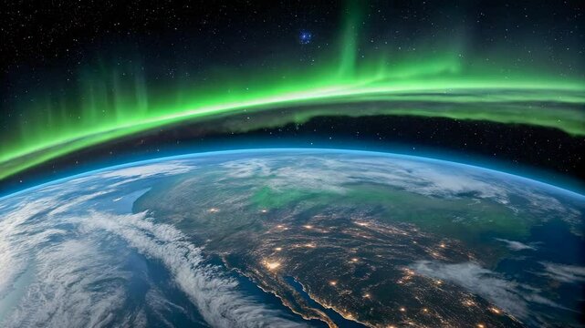 Majestic Aurora Borealis Illuminates Earth from Space Stunning Night View of Planet Earth
