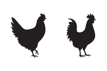 Chicken and Rooster Silhouettes Vector Farm Bird Clipart for Craft and Design