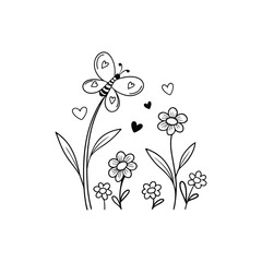Simple doodle of hearts and flowers hand drawn
