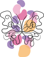 Abstract Butterfly Line Art with Pastel Color Splashes for Modern Design