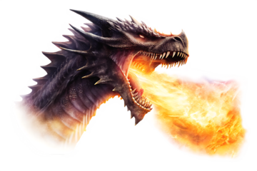 A dragon breathing fire isolated on white background PNG