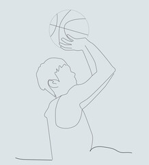 man throwing basketball. Basketball player throws the ball one line art.