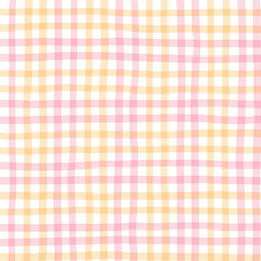 Pink Orange Plaid Gingham Check Hand Drawn Background Pattern Overlay