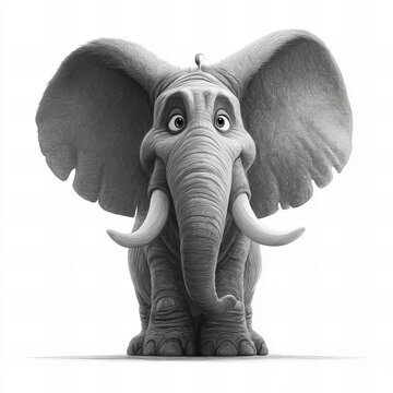 black and white sketch of a funny elephant isolated