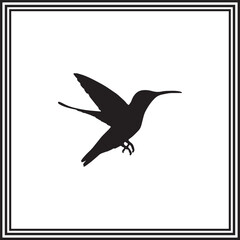 Hummingbird Silhouette – Black and White Vector Illustration of Flying Bird with Long Beak and Outstretched Wings, Minimalist Nature Icon for Wildlife, Birdwatching, and Design Use