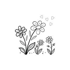 Simple doodle of hearts and flowers hand drawn