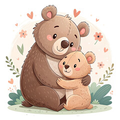Obraz premium cute-cartoon-papa-bear-and-baby-bear
