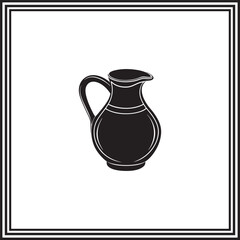 Vintage Jug Silhouette – Black and White Illustration of Classic Ceramic Pitcher with Handle, Minimalist Traditional Pottery Icon for Kitchen Decor, Retro Design Concepts