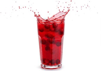 Refreshing cranberry juice with burst splash on transparent background