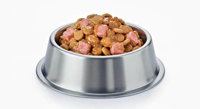 Wet Pet Food in Feeding Bowl Isolated on a Clean White Background