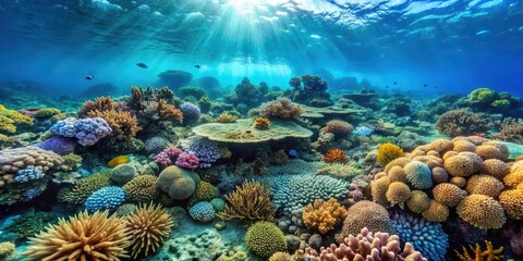Fototapeta premium A coral reef withered away due to radiation pollution in the ocean