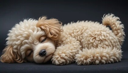 Adorable Fluffy Toy Poodle Puppy Sleeping Soundly