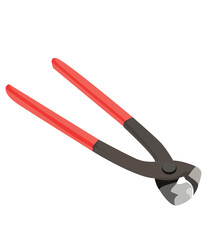 Cutting pliers open. construction and repair hand tools with plastic handles. 