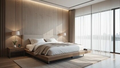Serene Modern Bedroom Design: Minimalist Luxury Meets Waterfront Views