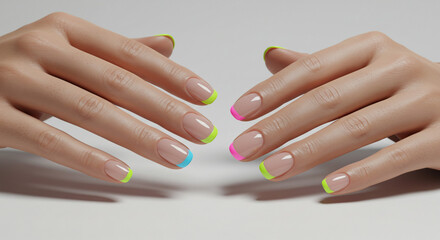 Fototapeta premium Colorful french manicure nail art design ideas summer nails gel polish nail trends nail salon