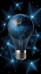 Earth encased in a lightbulb glowing with bright stars innovation concept energy and technology metaphor for global solutions and sustainable future