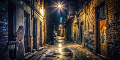 Fototapeta premium Abandoned alleyway in the dark, abandoned, neglect, abandoned