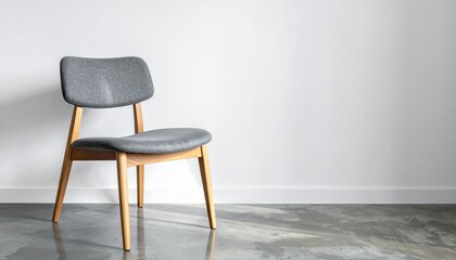 Stylish Minimalist Wooden Chair with Gray Upholstery in Bright Room