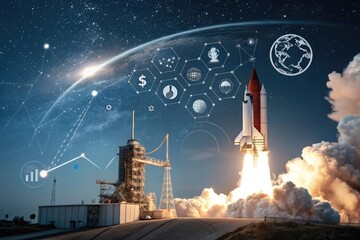 Space shuttle launch depicting financial growth and global connectivity concepts