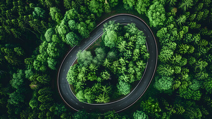 Serpentine road through lush forest