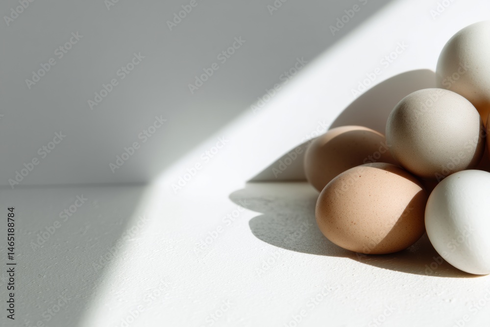 Poster Shadows and Eggs in White Space Provide an Inviting Scene for Branding Opportunities and Creative Presentation Generative AI
