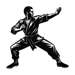 Naklejka premium a man practice kung fu fight vector art silhouette