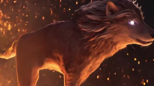 beautiful furry wolf in the magic of mystical animals , ai video generative
