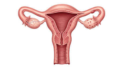 Illustration of Female Reproductive System Uterus Anatomy with Labeled Parts