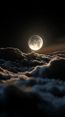 Bright full moonshine hovering above textured clouds, with elaborated lunar surface. profile duwxuuu